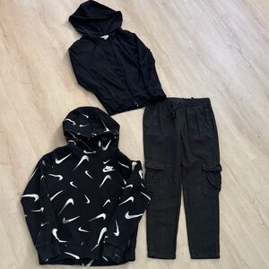 Nike Black and White Kids Matching Set - Hoodie, Zip Jacket & Cargo Pants